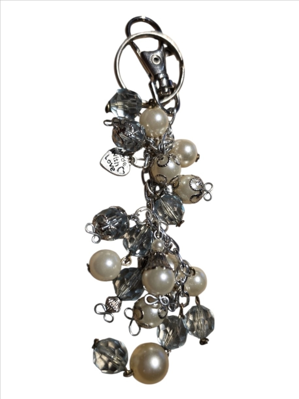 Pearl & Blue Bead Cluster Purse/Keychain Handcrafted One Of A Kind NEW